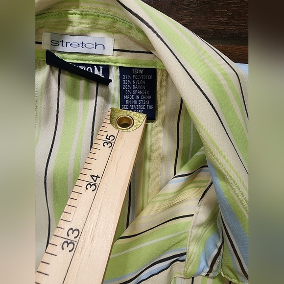 Cotton Express Striped Stretch Button Up Collared Womens Blouse 18W - Picture 4 of 9